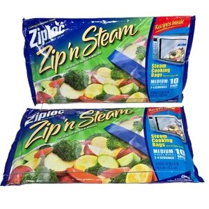 2 10-Count Ziploc Zip N Steam Medium Cooking Bags Microwave 20 bags Total NEW